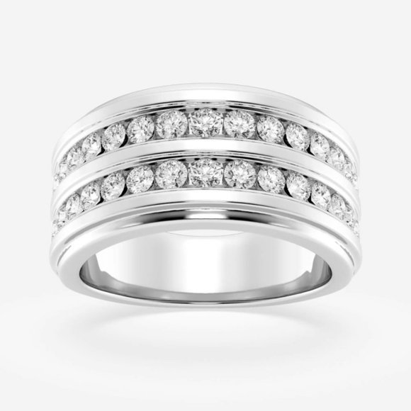 1 1/2 ctw Round Lab Grown Diamond Men's Double Row Channel Set Wedding Band - Picture 2 of 6